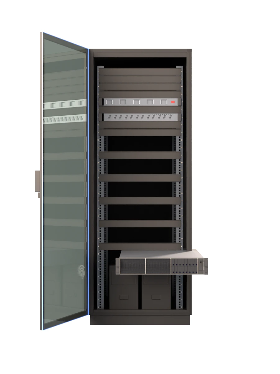 Single rack, door open — render